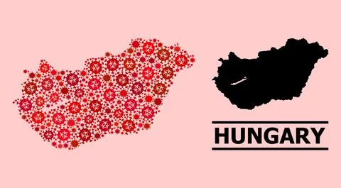 Map of Hungary - Composition with Covid Biological Hazard Infection Elements イラスト素材