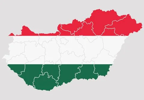 Map of Hungary with flag. Stock Illustration