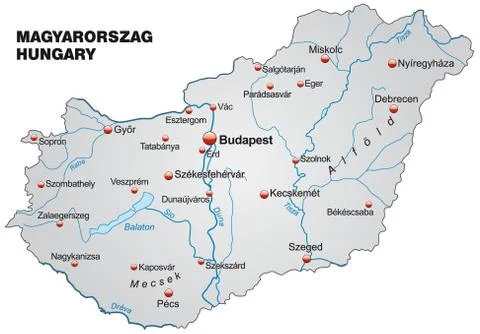Map of hungary as an overview map in gray Stock Illustration