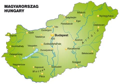 Map of hungary as an overview map in green Stock Illustration