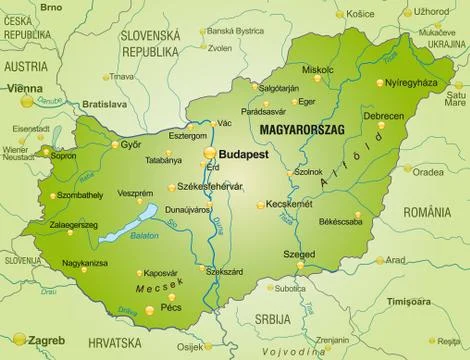Map of hungary as an overview map in green Stock Illustration