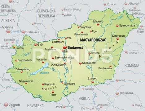 Map of hungary as an overview map in pastel green: Graphic #38059049