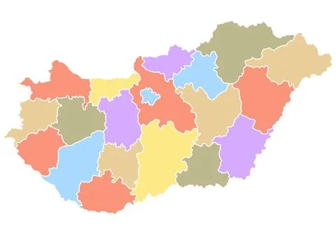 Map of Hungary by region in different colors. Stock Illustration