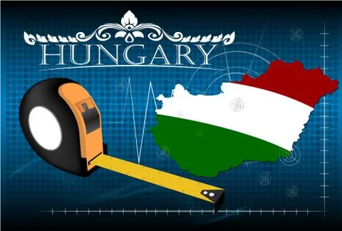 Map of Hungary with ruler, vector. Stock Illustration
