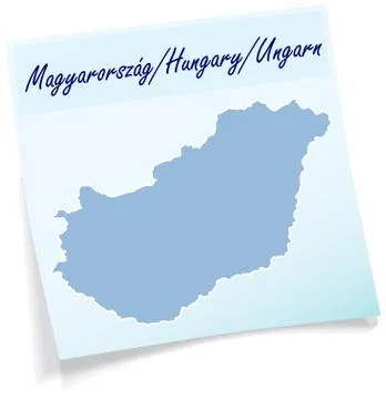 Map of hungary as sticky note Stock Illustration