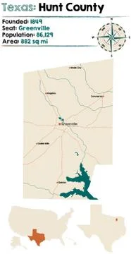 Map of Hunt County in Texas Stock Illustration