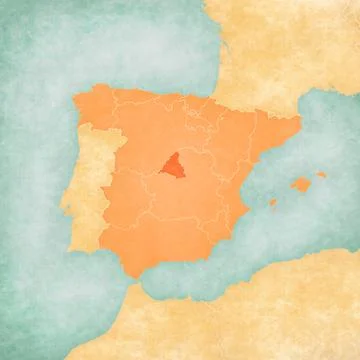 Map of Iberian Peninsula - Madrid Stock Illustration
