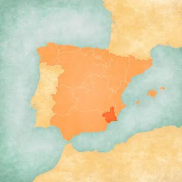 Map of Iberian Peninsula - Murcia Stock Illustration
