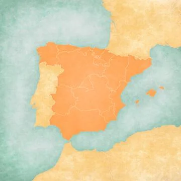 Map of Iberian Peninsula - Spain (Blank Map) Stock Illustration