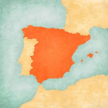 Map of Iberian Peninsula - Spain Stock Illustration
