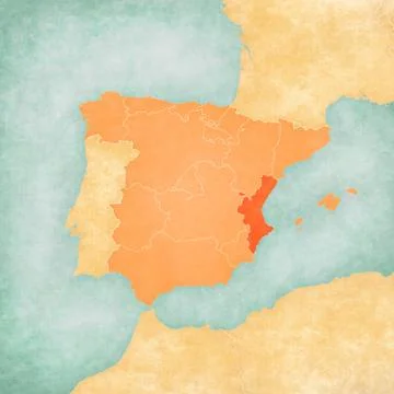 Map of Iberian Peninsula - Valencia Stock Illustration