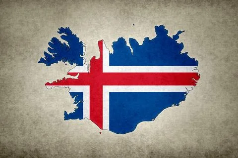 Map of Iceland with its flag on a paper Stock Illustration