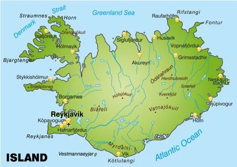 Map of iceland as an overview map in green Stock Illustration