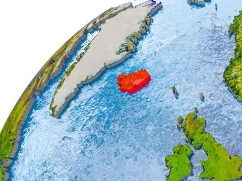 Map of Iceland in red on globe Stock Photos