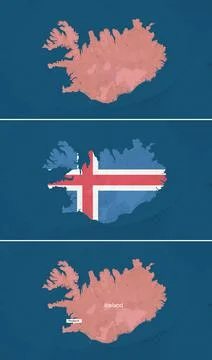 The map of Iceland with text, textless, and with flag Stock Illustration