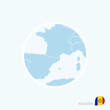 Map icon of Andorra. Blue map of Europe with highlighted Andorra in red color Stock Illustration