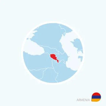Map icon of Armenia. Blue map of Europe with highlighted Armenia in red color Stock Illustration
