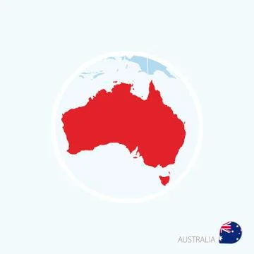 Map icon of Australia. Blue map of Oceania with highlighted Australia in red  Stock Illustration
