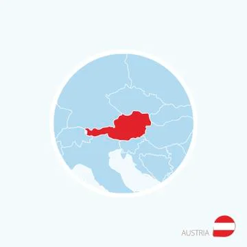 Map icon of Austria. Blue map of Europe with highlighted Austria in red color Stock Illustration
