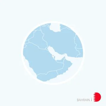 Map icon of Bahrain. Blue map of Middle East with highlighted Bahrain in red  Stock Illustration