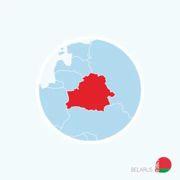 Map icon of Belarus. Blue map of Europe with highlighted Belarus in red color Stock Illustration
