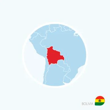 Map icon of Bolivia. Blue map of Europe with highlighted Bolivia in red color Stock Illustration