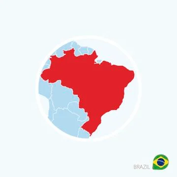 Map icon of Brazil. Blue map of Europe with highlighted Brazil in red color. Stock Illustration