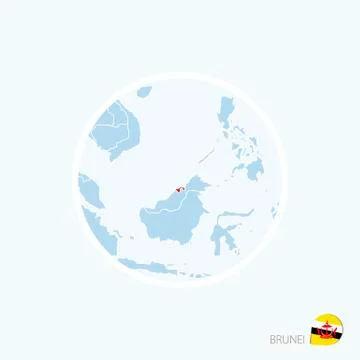 Map icon of Brunei. Blue map of Asia with highlighted Brunei in red color. Stock Illustration