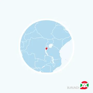 Map icon of Burundi. Blue map of Africa with highlighted Burundi in red color Stock Illustration