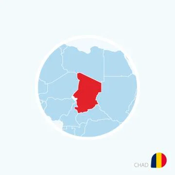 Map icon of Chad. Blue map of Africa with highlighted Chad in red color. Stock Illustration