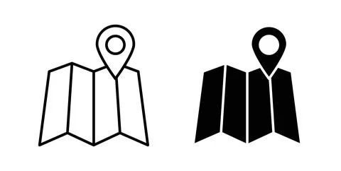 Map icon collection in black, Line icons, flat symbols Stock Illustration