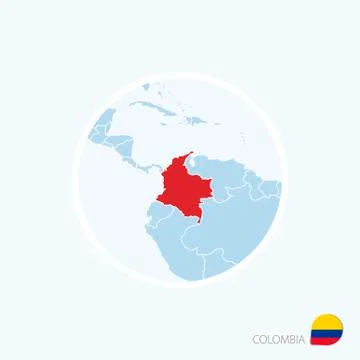 Map icon of Colombia. Blue map of Europe with highlighted Colombia in red col Stock Illustration