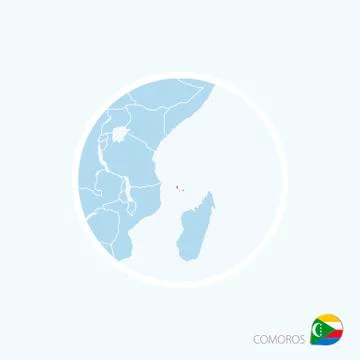 Map icon of Comoros. Blue map of East Africa with highlighted Comoros in red  Stock Illustration