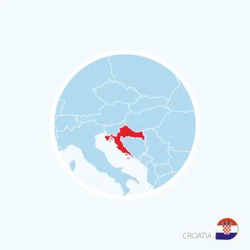Map icon of Croatia. Blue map of Europe with highlighted Croatia in red color Stock Illustration