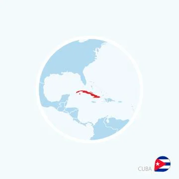 Map icon of Cuba. Blue map of Caribbean with highlighted Cuba in red color. Stock Illustration