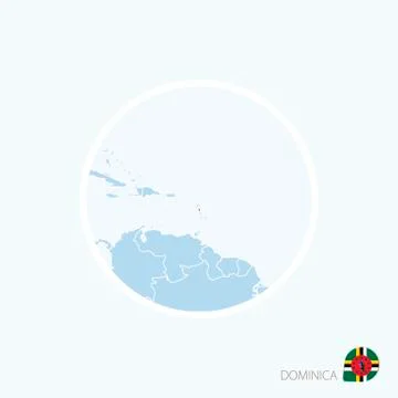 Map icon of Dominica. Blue map of America with highlighted Dominica in red co Stock Illustration