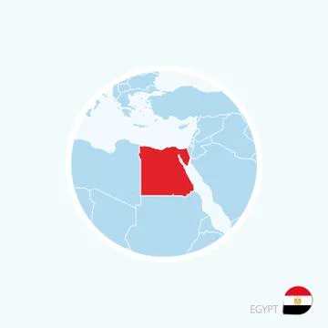 Map icon of Egypt. Blue map of Europe with highlighted Egypt in red color. Stock Illustration