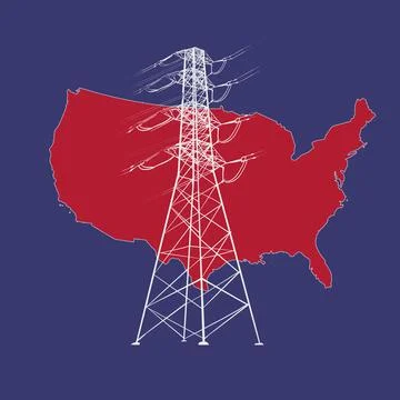 Map with icon of electrical system in United States Stock Illustration