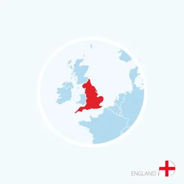 Map icon of England. Blue map of Europe with highlighted England in red color Stock Illustration