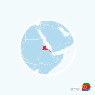 Map icon of Eritrea. Blue map of Africa with highlighted Eritrea in red color Stock Illustration