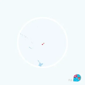 Map icon of Fiji. Blue map of Oceania with highlighted Fiji in red color. Stock Illustration