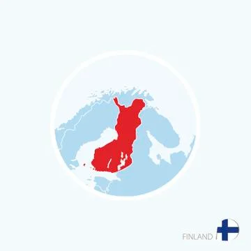 Map icon of Finland. Blue map of Europe with highlighted Finland in red color Stock Illustration