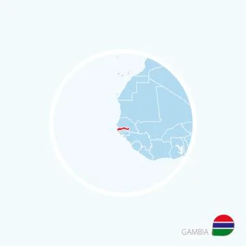 Map icon of Gambia. Blue map of Africa with highlighted Gambia in red color. Stock Illustration