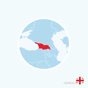 Map icon of Georgia. Blue map of Europe with highlighted Georgia in red color Stock Illustration