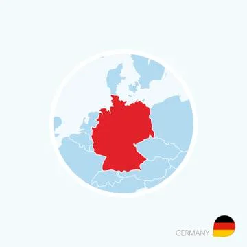 Map icon of Germany. Blue map of Europe with highlighted Germany in red color Stock Illustration