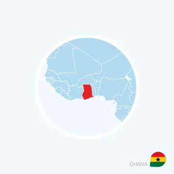 Map icon of Ghana. Blue map of Africa with highlighted Ghana in red color. Stock Illustration