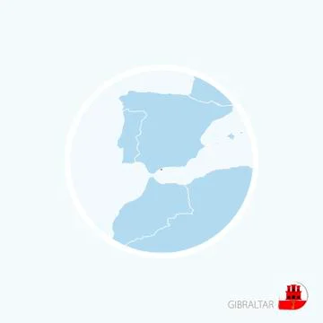 Map icon of Gibraltar. Blue map of Europe with highlighted Gibraltar in red c Stock Illustration