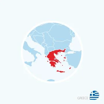 Map icon of Greece. Blue map of Europe with highlighted Greece in red color. Stock Illustration