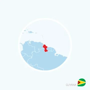 Map icon of Guyana. Blue map of South America with highlighted Guyana in red  Stock Illustration