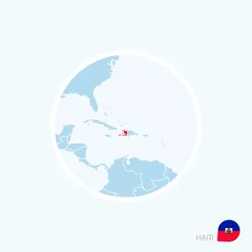 Map icon of Haiti. Blue map of Caribbean with highlighted Haiti in red color. Stock Illustration